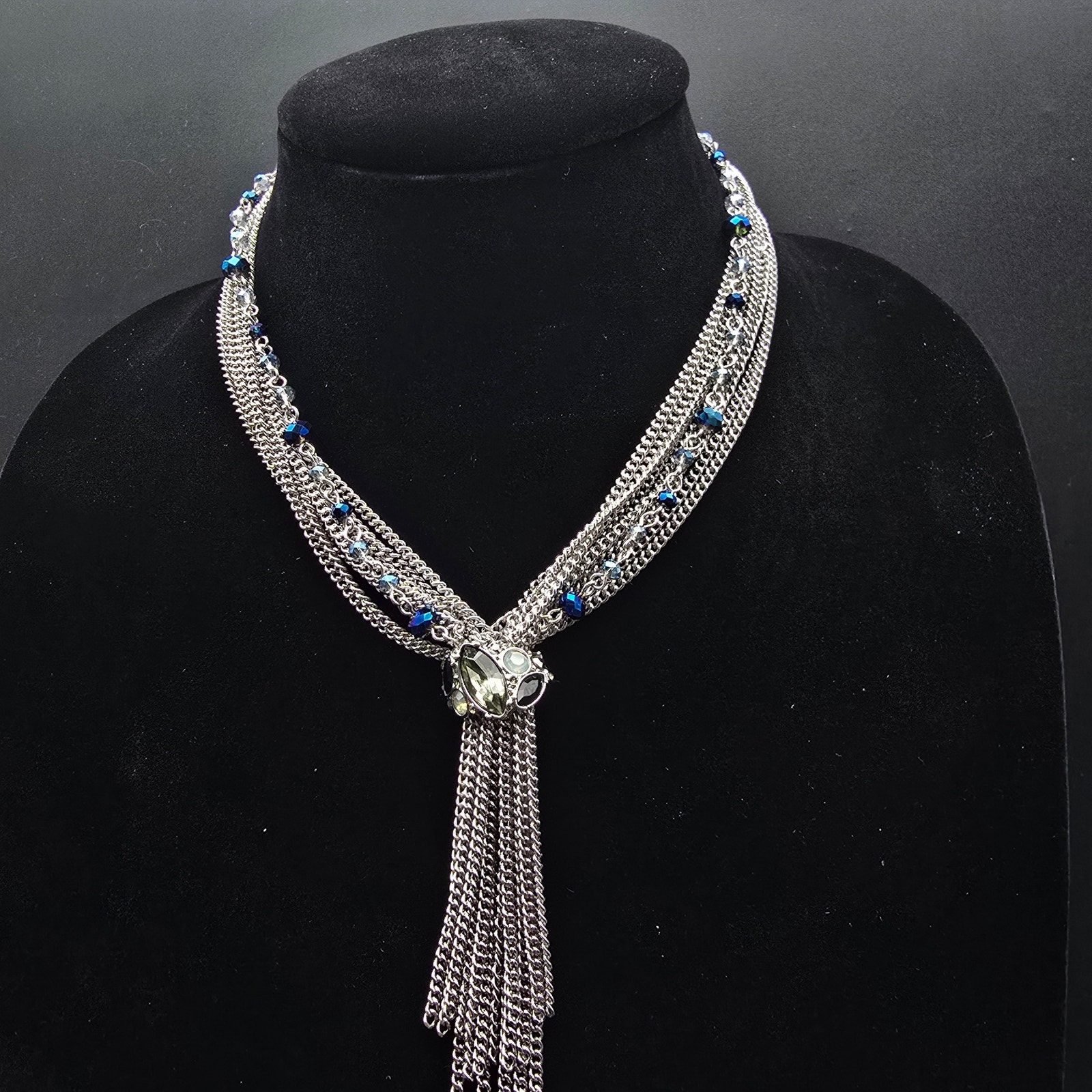 Vera Wang Silver Tone Layered Chain Necklace Blue